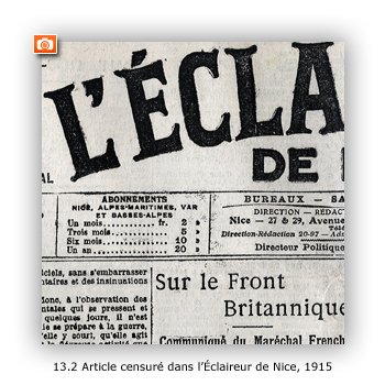 Article censuré sur la politique italienne dans l’Éclaireur de Nice, 1915