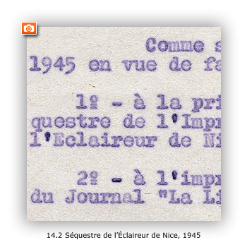 Lettre du directeur régional de l'information au sujet du séquestre de l’Éclaireur de Nice, 1945