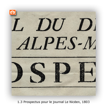 Prospectus pour le journal Le Nicéen 1803 - Image en taille réelle, .JPG 76Ko (fenêtre modale)
