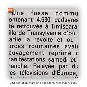 Article de Nice-Matin du 23 décembre 1989 faisant état d'un charnier à Timisoara en Roumanie