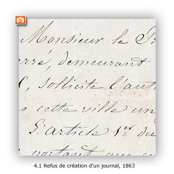 Refus de création d'un journal, 1863 - Image en taille réelle, .JPG 136Ko (fenêtre modale)