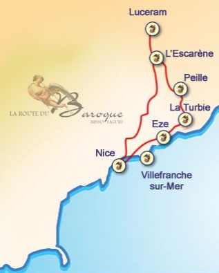 Route du Baroque : Carte de l'itinéraire Escapade en haut pays niçois