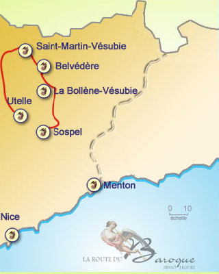 Route du Baroque : Carte de l'itinéraire Vallée baroque de la Vésubie