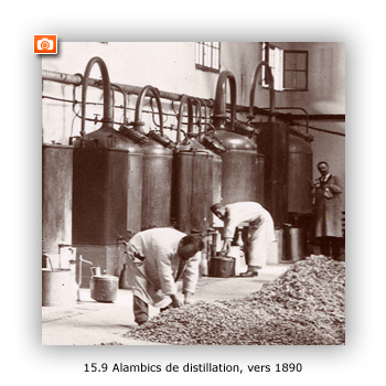 Alambics de distillation dans une parfumerie Grassoise, vers 1890
